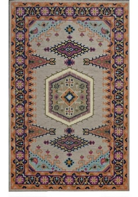 Saffron Rugs Hand-Tufted 100% Wool Area Rug | Light Grey Beige Rectangular Rug | Cotton Backing | Classic Geometric Carpet for Living Room