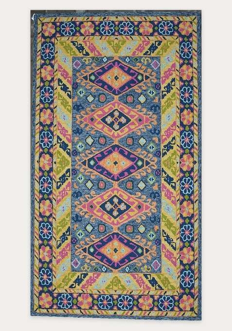 100% Wool Handmade Multicolor Rug | Bohemian Geometric Carpet With Cotton Backing For Living Room