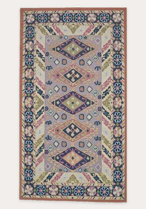 100% Wool Handmade Lavender Purple Rug | Bohemian Geometric Carpet With Cotton Backing For Living Room