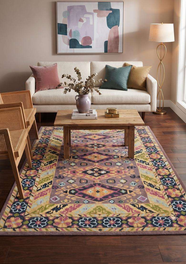 Saffron Rugs Hand-Tufted 100% Wool Area Rug | Multicolor Rectangular Rug | Cotton Backing | Bohemian Geometric Carpet for Living Room - Indya