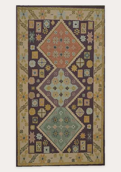 100% Wool Handmade Purple Multicolor Rug | Bohemian Geometric Carpet With Cotton Backing For Living Room