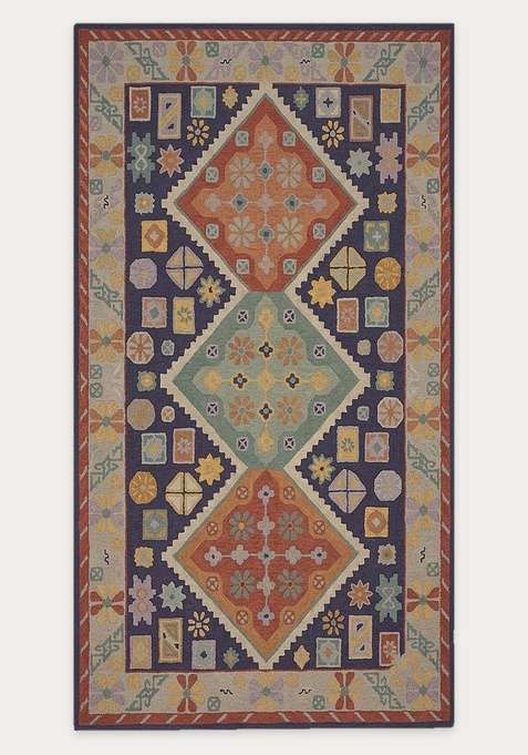 100% Wool Handmade Multicolor Rug | Bohemian Geometric Carpet With Cotton Backing For Living Room