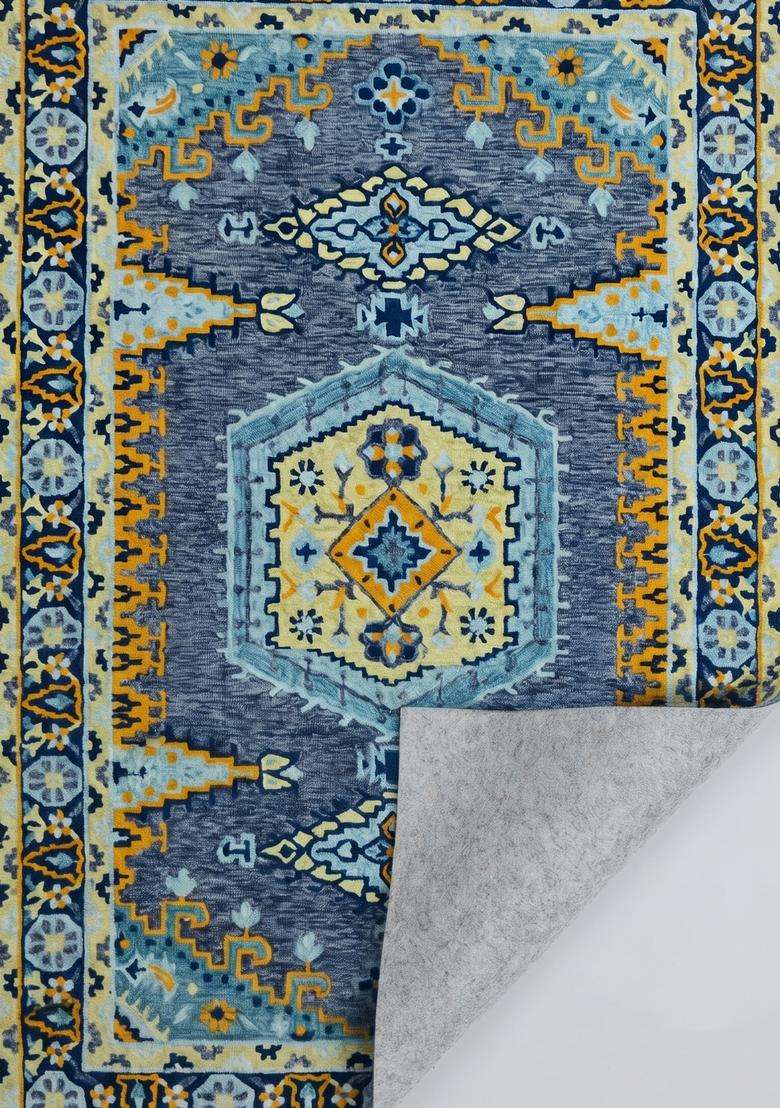 Saffron Rugs Hand-Tufted 100% Wool Area Rug | Navy Blue Rectangular Rug | Cotton Backing | Bohemian Geometric Carpet for Living Room - Indya