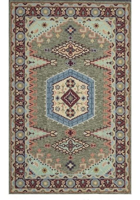 Saffron Rugs Hand-Tufted 100% Wool Area Rug | Olive Green Rectangular Rug | Cotton Backing | Oriental Geometric Carpet for Living Room