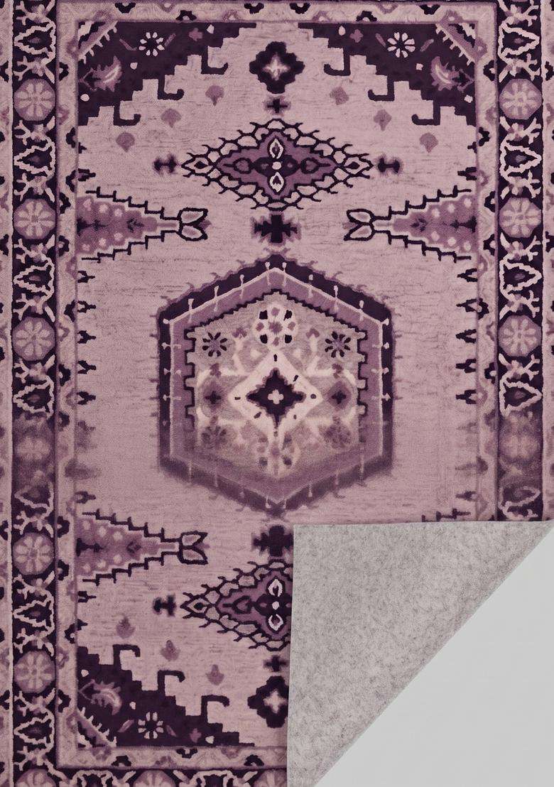 Saffron Rugs Mauve Purple Oriental Geometric Hand Tufted Wool Rectangular Rug - Indya