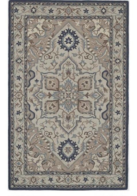 Saffron Rugs Hand-Tufted 100% Wool Area Rug | Grey Blue Beige Rectangular Rug | Cotton Backing | Oriental Floral Carpet for Living Room