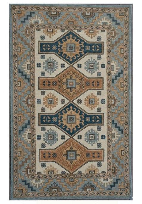 Saffron Rugs Hand-Tufted 100% Wool Area Rug | Ivory Blue Tan Rectangular Rug | Cotton Backing | Oriental Geometric Carpet for Living Room