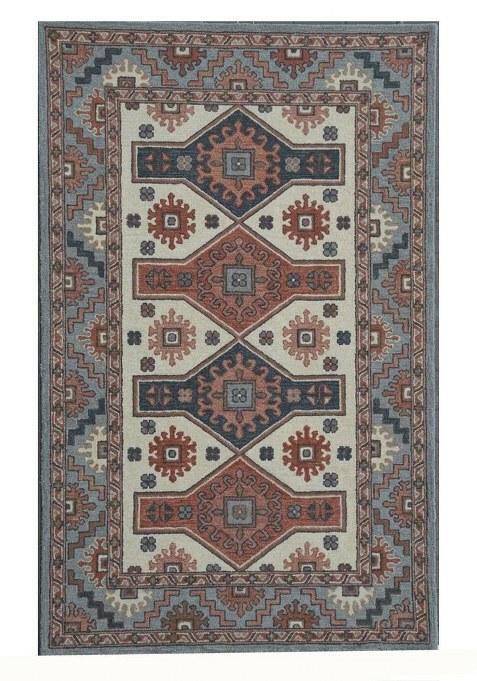 Saffron Rugs Hand-Tufted 100% Wool Area Rug | Cream Terracotta Blue Rectangular Rug | Cotton Backing | Oriental Geometric Carpet for Living Room