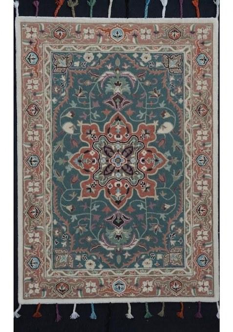 Saffron Rugs Hand-Tufted 100% Wool Area Rug | Teal Blue Rectangular Rug | Cotton Backing | Oriental Floral Carpet for Living Room