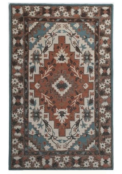 Saffron Rugs Hand-Tufted 100% Wool Area Rug | Terracotta Brown Rectangular Rug | Cotton Backing | Oriental Floral Carpet for Living Room
