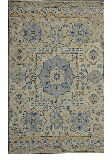 Saffron Rugs Hand-Tufted 100% Wool Area Rug | Blue Beige Rectangular Rug | Cotton Backing | Oriental Geometric Carpet for Living Room