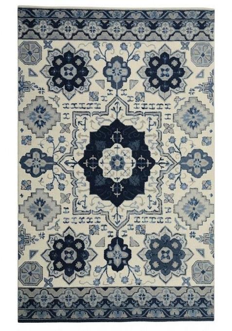 Saffron Rugs Hand-Tufted 100% Wool Area Rug | Ivory Navy Blue Rectangular Rug | Cotton Backing | Oriental Floral Carpet for Living Room