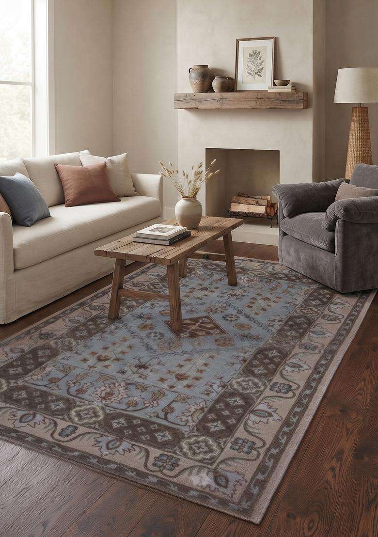 Saffron Rugs Hand-Tufted 100% Wool Area Rug | Blue Grey Rectangular Rug | Cotton Backing | Oriental Geometric Carpet for Living Room - Indya