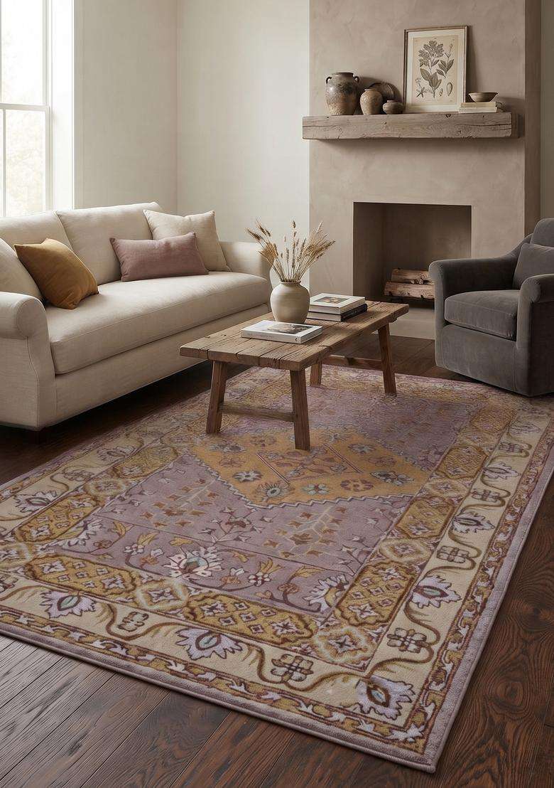 Saffron Rugs Hand-Tufted 100% Wool Area Rug | Lavender Purple Rectangular Rug | Cotton Backing | Oriental Geometric Carpet for Living Room - Indya