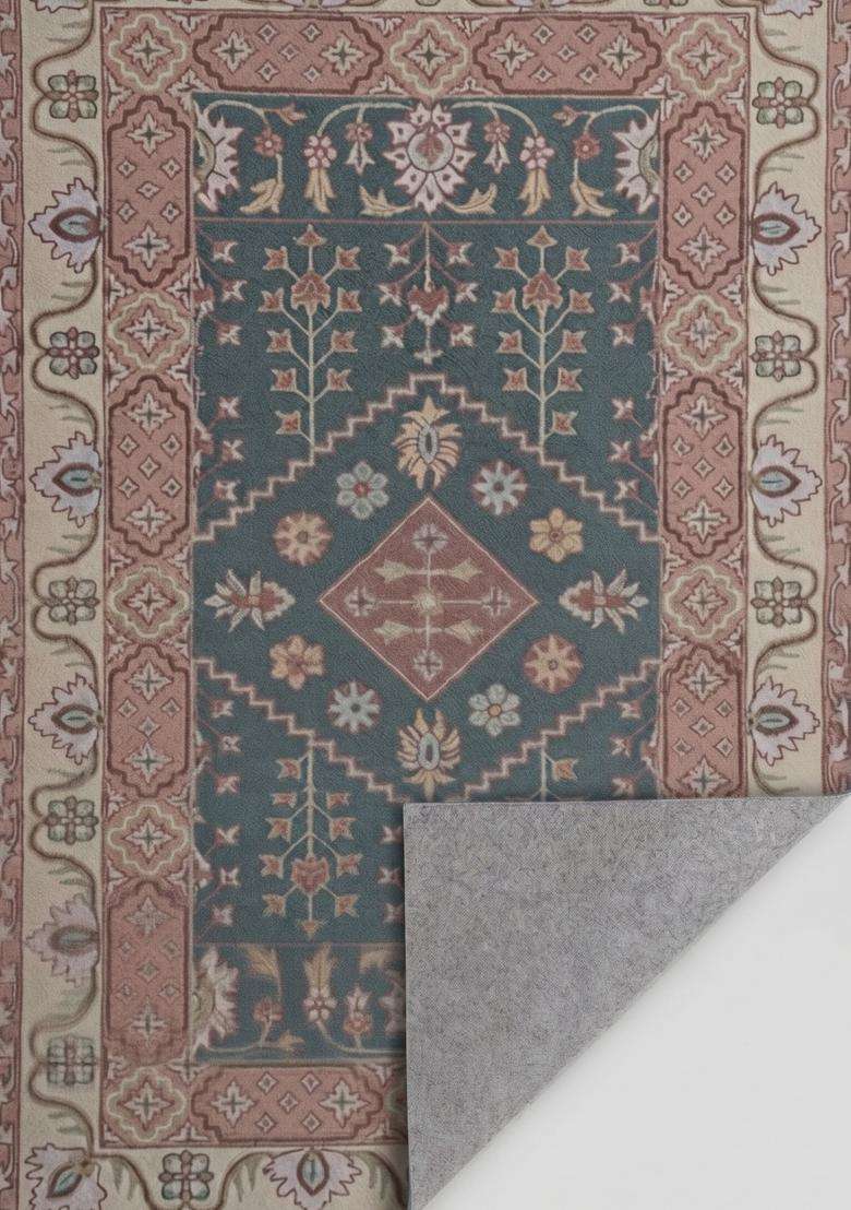 Saffron Rugs Hand-Tufted 100% Wool Area Rug | Teal Blue Rectangular Rug | Cotton Backing | Oriental Floral Carpet for Living Room - Indya