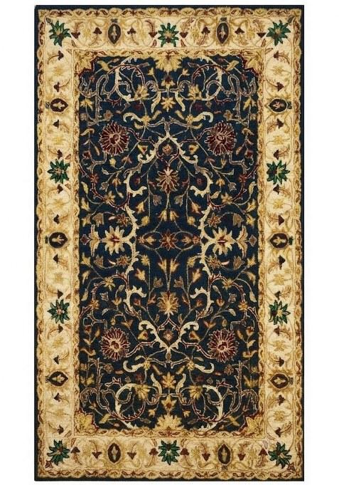Saffron Rugs Hand-Tufted 100% Wool Area Rug | Navy Blue Rectangular Rug | Cotton Backing | Oriental Floral Carpet for Living Room