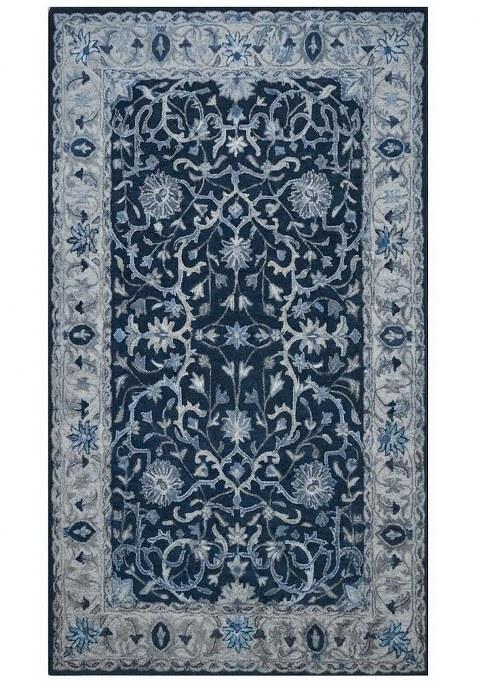 Saffron Rugs Hand-Tufted 100% Wool Area Rug | Navy Blue Rectangular Rug | Cotton Backing | Oriental Floral Carpet for Living Room