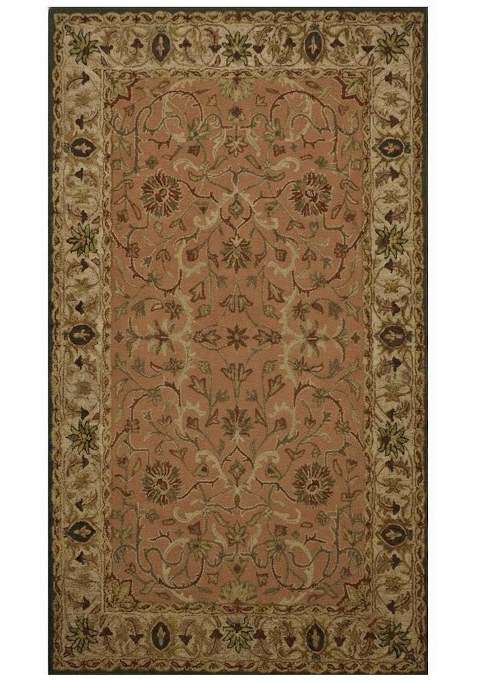 100% Wool Handmade Dusty Rose Rug | Classic Floral Carpet With Cotton Backing For Living Room