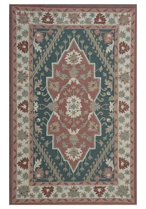 100% Wool Handmade Dusty Blue Rose Rug | Oriental Floral Carpet With Cotton Backing For Living Room