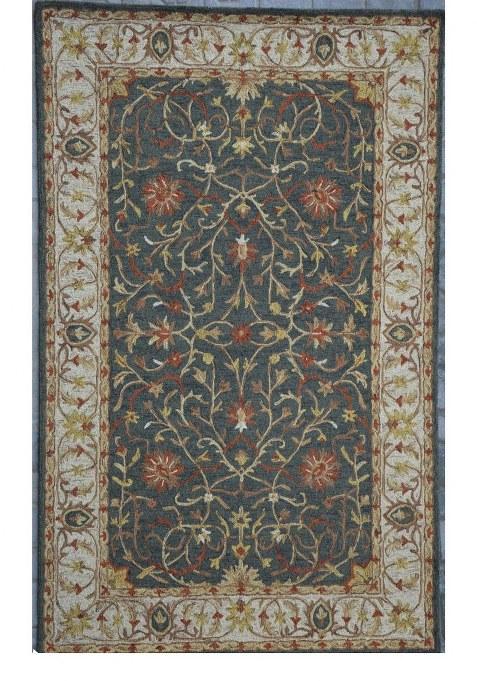 Saffron Rugs Hand-Tufted 100% Wool Area Rug | Dark Blue Grey Rectangular Rug | Cotton Backing | Classic Floral Carpet for Living Room
