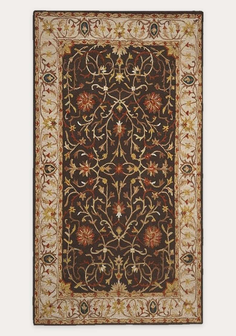 Saffron Rugs Hand-Tufted 100% Wool Area Rug | Dark Brown Rectangular Rug | Cotton Backing | Oriental Floral Carpet for Living Room - Indya
