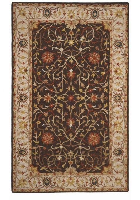 Saffron Rugs Hand-Tufted 100% Wool Area Rug | Dark Brown Rectangular Rug | Cotton Backing | Oriental Floral Carpet for Living Room