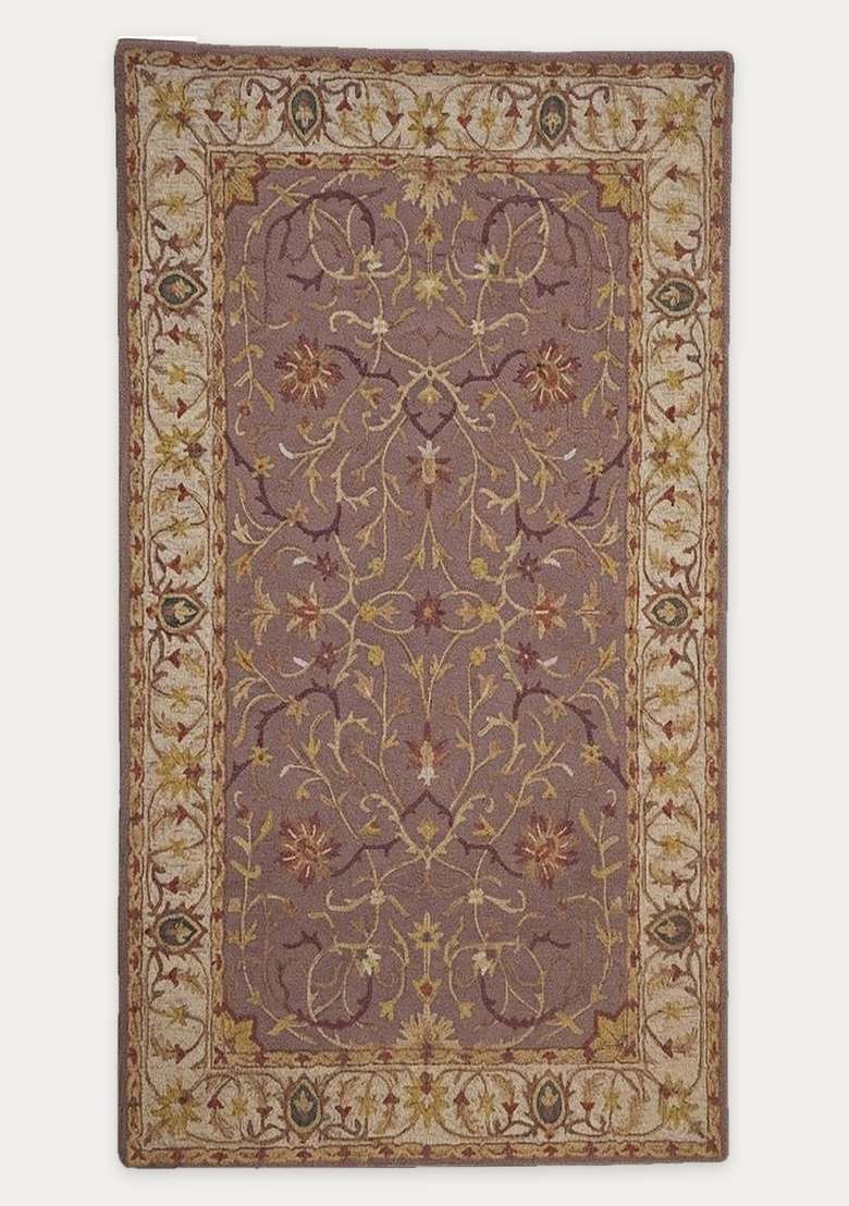 Saffron Rugs Dusty Mauve Oriental Floral Hand Tufted Wool Rectangular Rug - Indya