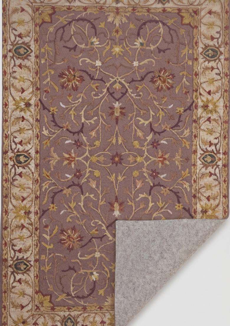 Saffron Rugs Dusty Mauve Oriental Floral Hand Tufted Wool Rectangular Rug - Indya