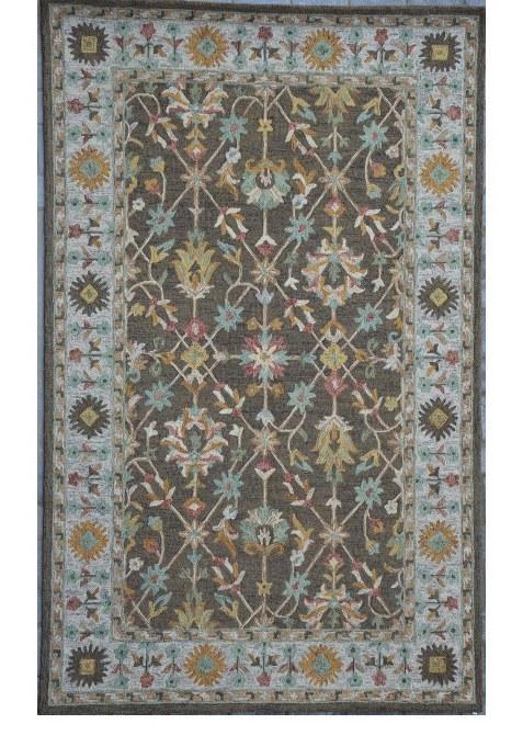 Saffron Rugs Hand-Tufted 100% Wool Area Rug | Dark Grey Rectangular Rug | Cotton Backing | Classic Floral Carpet for Living Room