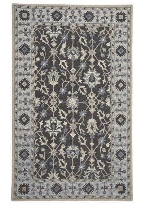 Saffron Rugs Hand-Tufted 100% Wool Area Rug | Charcoal Grey Rectangular Rug | Cotton Backing | Oriental Floral Carpet for Living Room