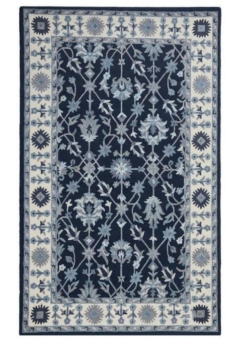 Saffron Rugs Hand-Tufted 100% Wool Area Rug | Navy Blue Rectangular Rug | Cotton Backing | Oriental Floral Carpet for Living Room