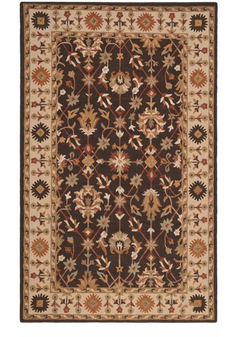 Saffron Rugs Dark Brown Oriental Floral Hand Tufted Wool Rectangular Rug - Indya