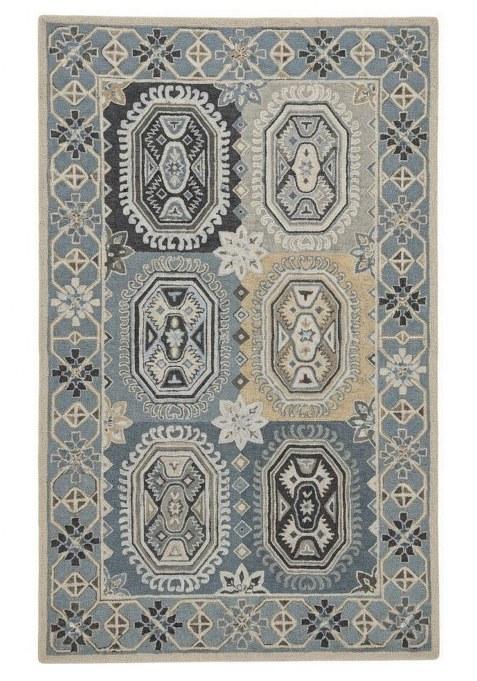 Saffron Rugs Hand-Tufted 100% Wool Area Rug | Blue Grey Rectangular Rug | Cotton Backing | Classic Geometric Carpet for Living Room