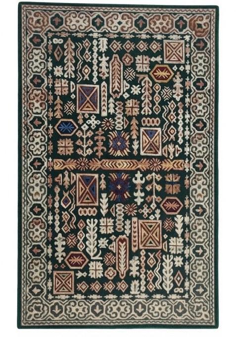 Saffron Rugs Hand-Tufted 100% Wool Area Rug | Dark Green Rectangular Rug | Cotton Backing | Oriental Geometric Carpet for Living Room