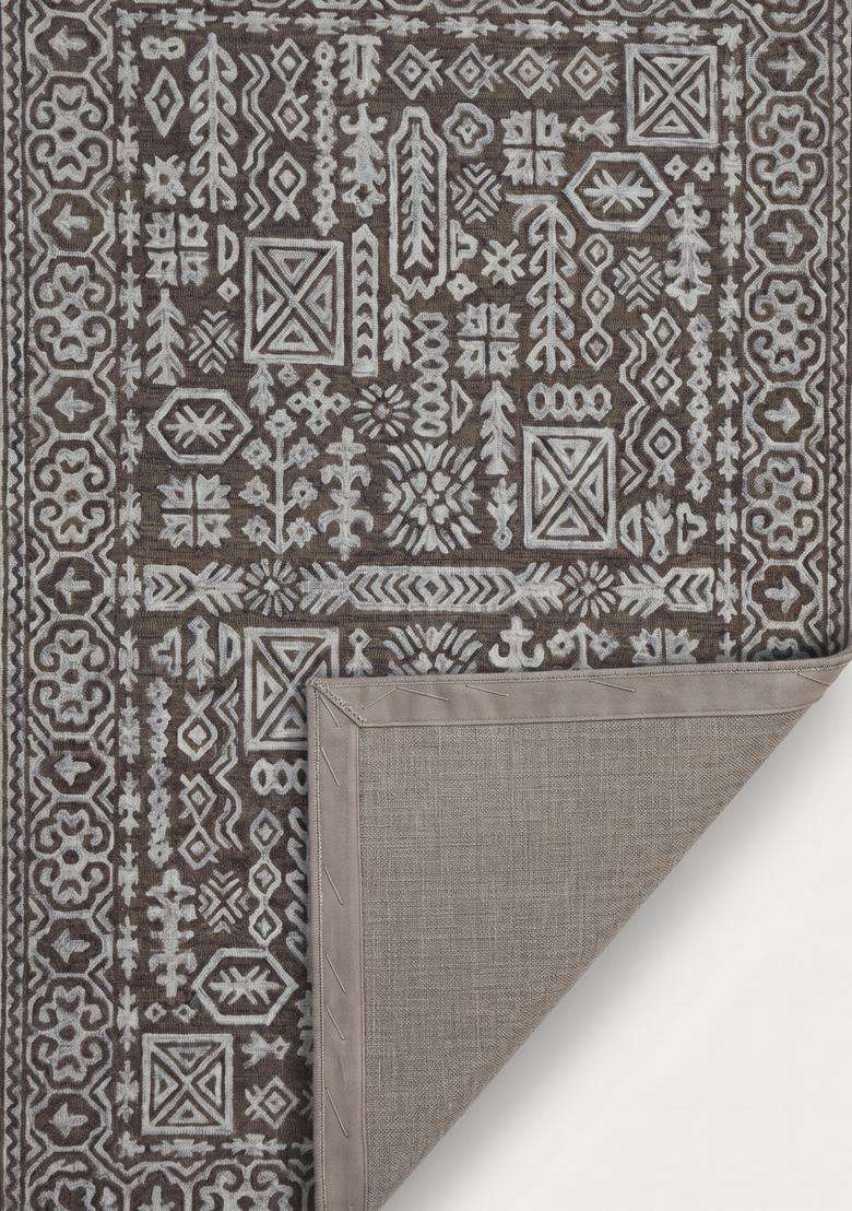 Saffron Rugs Hand-Tufted 100% Wool Area Rug | Dark Grey Rectangular Rug | Cotton Backing | Bohemian Geometric Carpet for Living Room - Indya