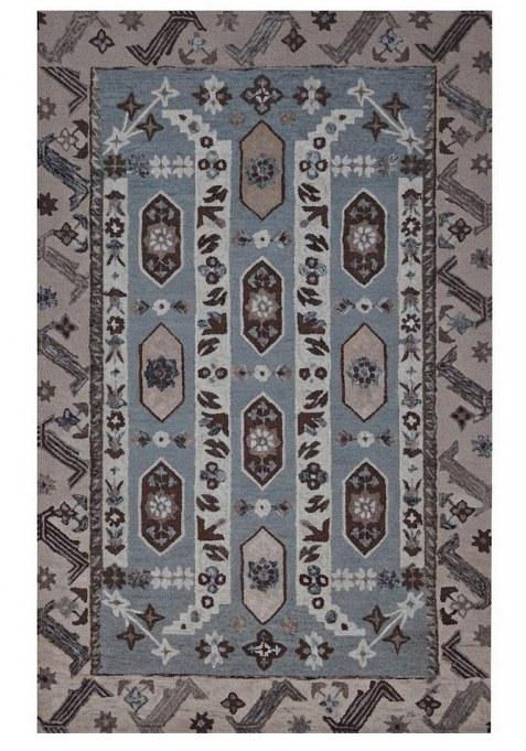 Saffron Rugs Hand-Tufted 100% Wool Area Rug | Steel Blue Rectangular Rug | Cotton Backing | Oriental Floral Carpet for Living Room