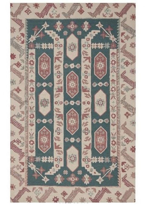 Saffron Rugs Hand-Tufted 100% Wool Area Rug | Teal and Cream Rectangular Rug | Cotton Backing | Oriental Floral Carpet for Living Room