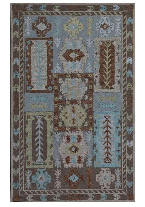 Saffron Rugs Hand-Tufted 100% Wool Area Rug | Grey Blue Brown Rectangular Rug | Cotton Backing | Transitional Geometric Carpet for Living Room