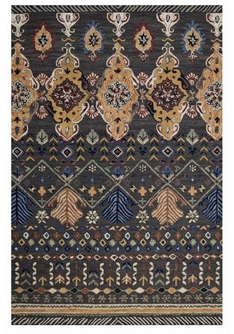 Saffron Rugs Hand-Tufted 100% Wool Area Rug | Charcoal Grey Rectangular Rug | Cotton Backing | Bohemian Geometric Carpet for Living Room