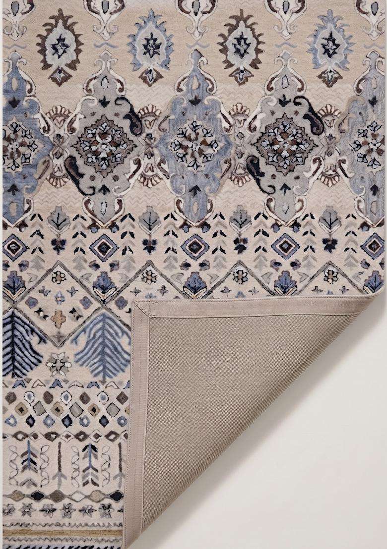 Saffron Rugs Hand-Tufted 100% Wool Area Rug | Cream Blue Rectangular Rug | Cotton Backing | Bohemian Geometric Carpet for Living Room - Indya