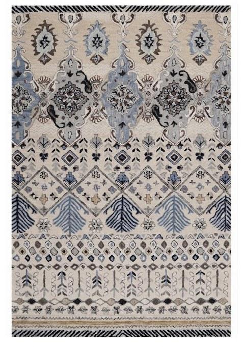 Saffron Rugs Hand-Tufted 100% Wool Area Rug | Cream Blue Rectangular Rug | Cotton Backing | Bohemian Geometric Carpet for Living Room