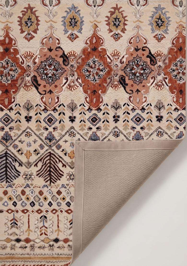 Saffron Rugs Cream Multicolor Bohemian Geometric Hand Tufted Wool Rectangular Rug - Indya