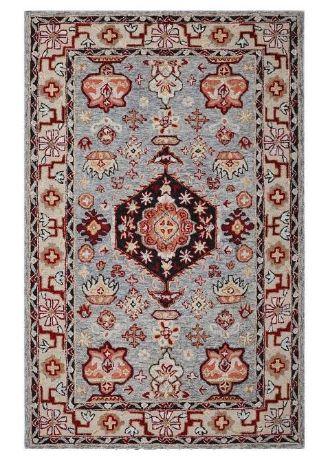 Saffron Rugs Hand-Tufted 100% Wool Area Rug | Blue Grey Rectangular Rug | Cotton Backing | Oriental Geometric Carpet for Living Room