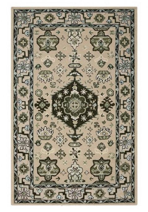 Saffron Rugs Hand-Tufted 100% Wool Area Rug | Beige Green Rectangular Rug | Cotton Backing | Oriental Floral Carpet for Living Room