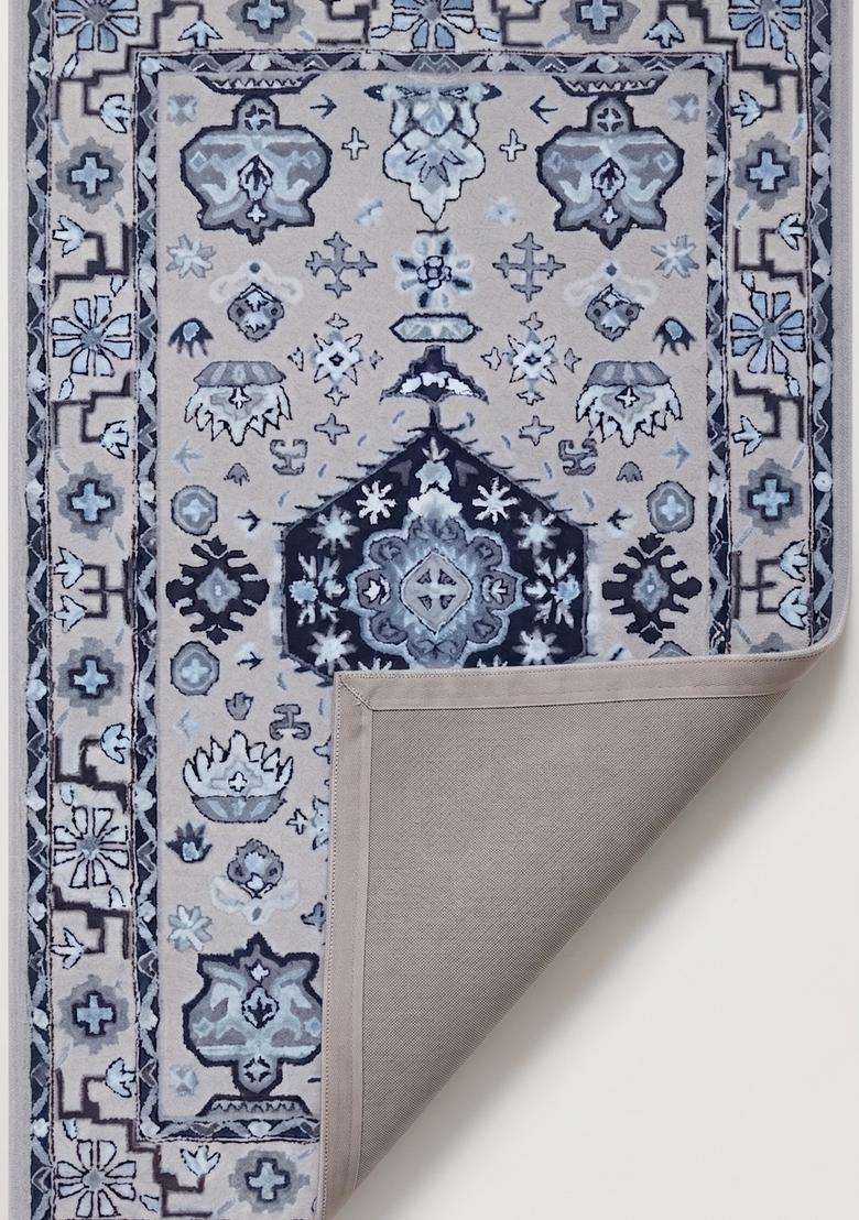 Saffron Rugs Hand-Tufted 100% Wool Area Rug | Grey Blue Rectangular Rug | Cotton Backing | Oriental Geometric Carpet for Living Room - Indya