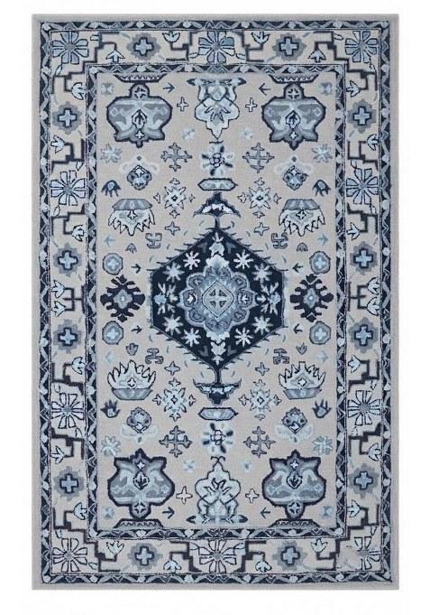 Saffron Rugs Hand-Tufted 100% Wool Area Rug | Grey Blue Rectangular Rug | Cotton Backing | Oriental Geometric Carpet for Living Room