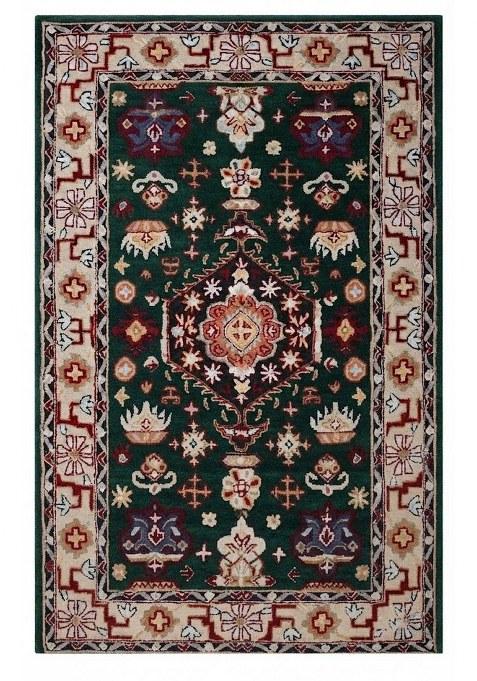 Saffron Rugs Hand-Tufted 100% Wool Area Rug | Dark Green Rectangular Rug | Cotton Backing | Oriental Floral Carpet for Living Room