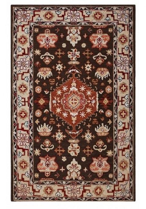 Saffron Rugs Hand-Tufted 100% Wool Area Rug | Dark Brown Rectangular Rug | Cotton Backing | Oriental Floral Carpet for Living Room