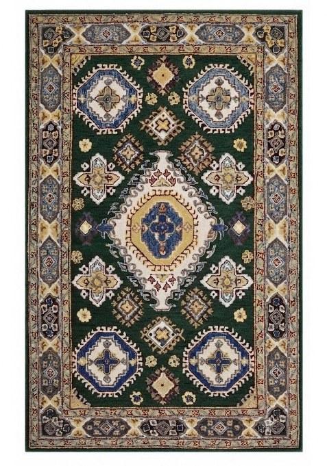 Saffron Rugs Hand-Tufted 100% Wool Area Rug | Dark Green Rectangular Rug | Cotton Backing | Oriental Geometric Carpet for Living Room