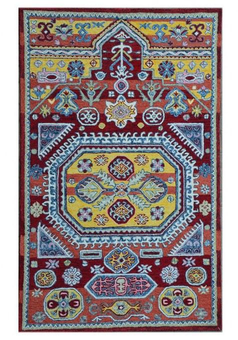 Saffron Rugs Hand-Tufted 100% Wool Area Rug | Maroon Red Rectangular Rug | Cotton Backing | Oriental Geometric Carpet for Living Room